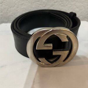 Gucci Black Leather Belt with Silver Buckle